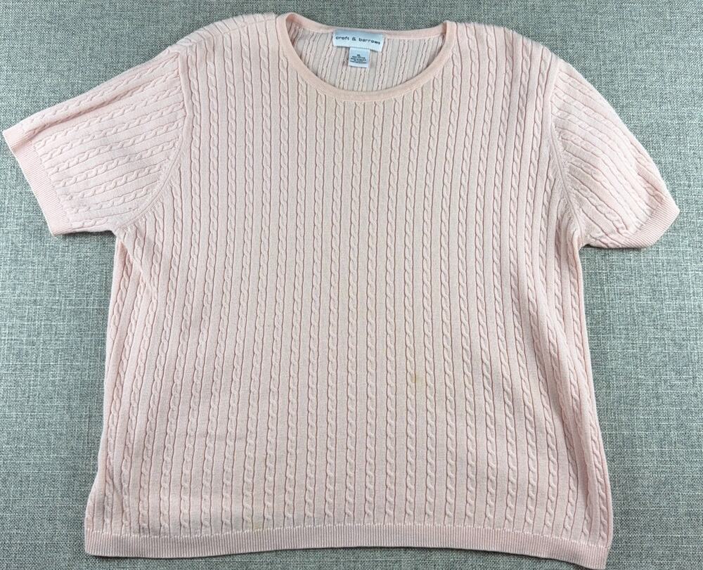 Croft & Barrow Womens XL Pink Cable Knit Short Sleeve Sweater Top Cotton